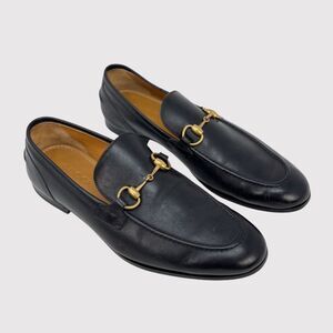 Gucci Jordaan Mens Shoes Black Leather Horsebit Loafer Italian Penny US 6.5